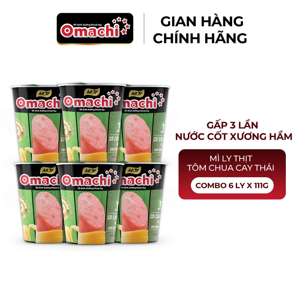 Mì Omachi Tôm Chua Cay Thái Ly Thịt  - Combo 6 Ly x 111g