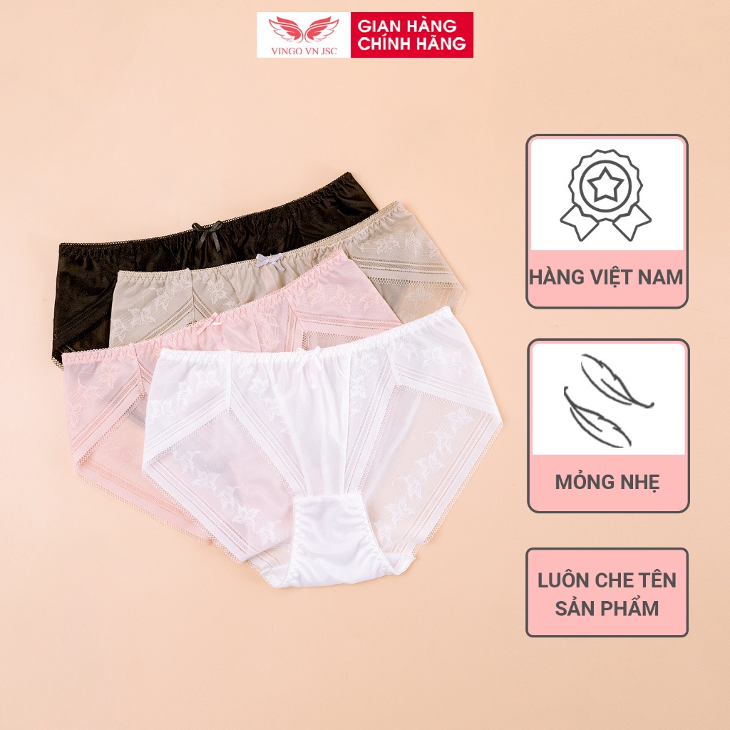 Quần lót ren cạp vừa xẻ cao VINGO đáy cotton kháng khuẩn thoáng khí hàng Việt Nam Q395 VNGO
