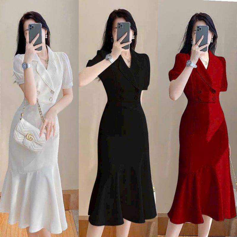 Đầm cổ vét đuôi cá sang trọng hàng cao cấp TẶNG KÈM HOA TAI THỜI TRANG