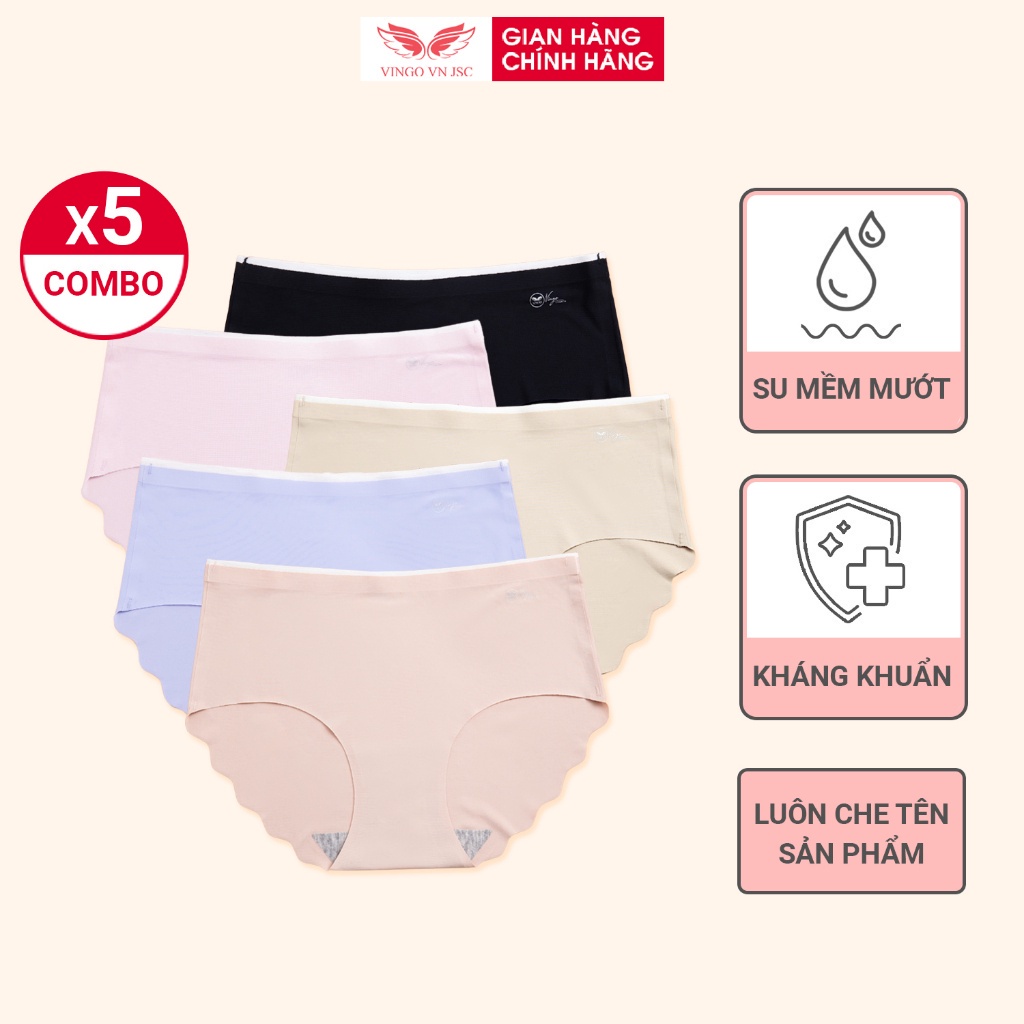 Combo 5 quần lót nữ su cạp cao VINGO viền sóng không hằn đáy 2 lớp cotton kháng khuẩn hàng Việt Nam CB39 VNGO