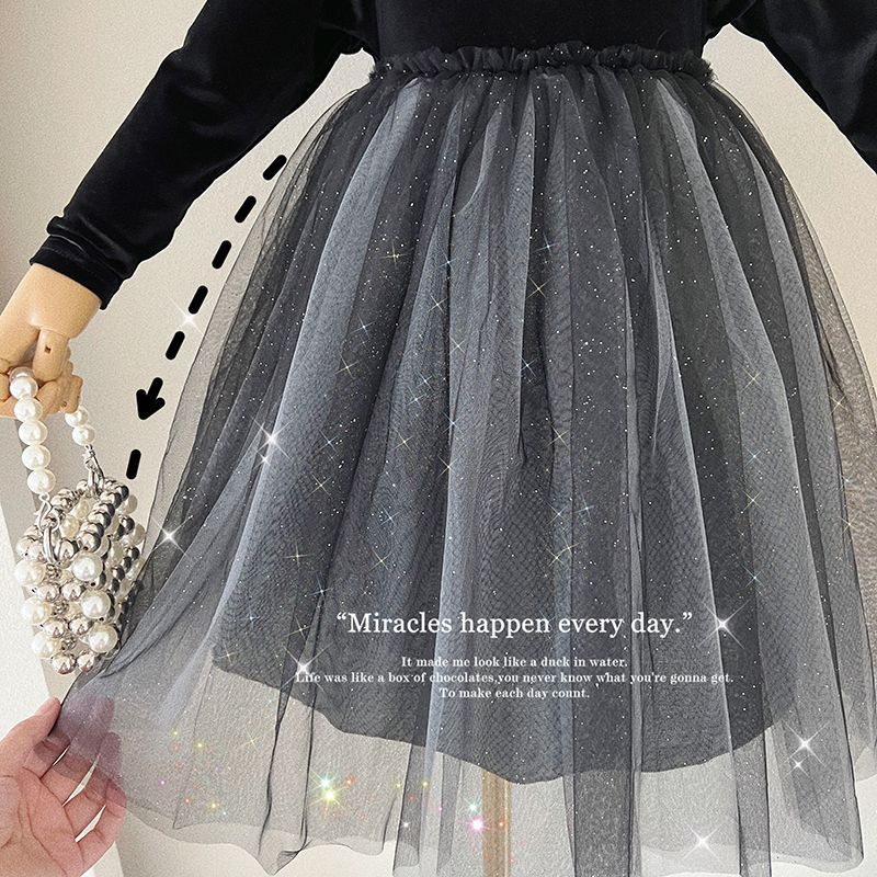 Đầm Công Chúa Chất Nhung Phối Lưới Thời Trang Xuân Thu Xinh Xắn Cho Bé Gái