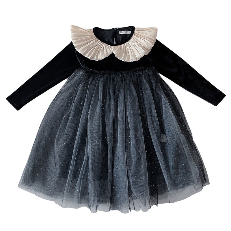 Đầm Công Chúa Chất Nhung Phối Lưới Thời Trang Xuân Thu Xinh Xắn Cho Bé Gái