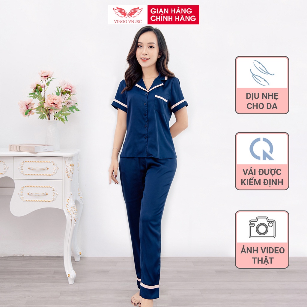 Đồ Bộ Ngủ Nữ Pijama Mặc Nhà VINGO Chất Liệu Lụa Pháp Trơn Cao Cấp Tay Cộc Quần Dài Thanh Lịch Hiện Đại H390 VNGO