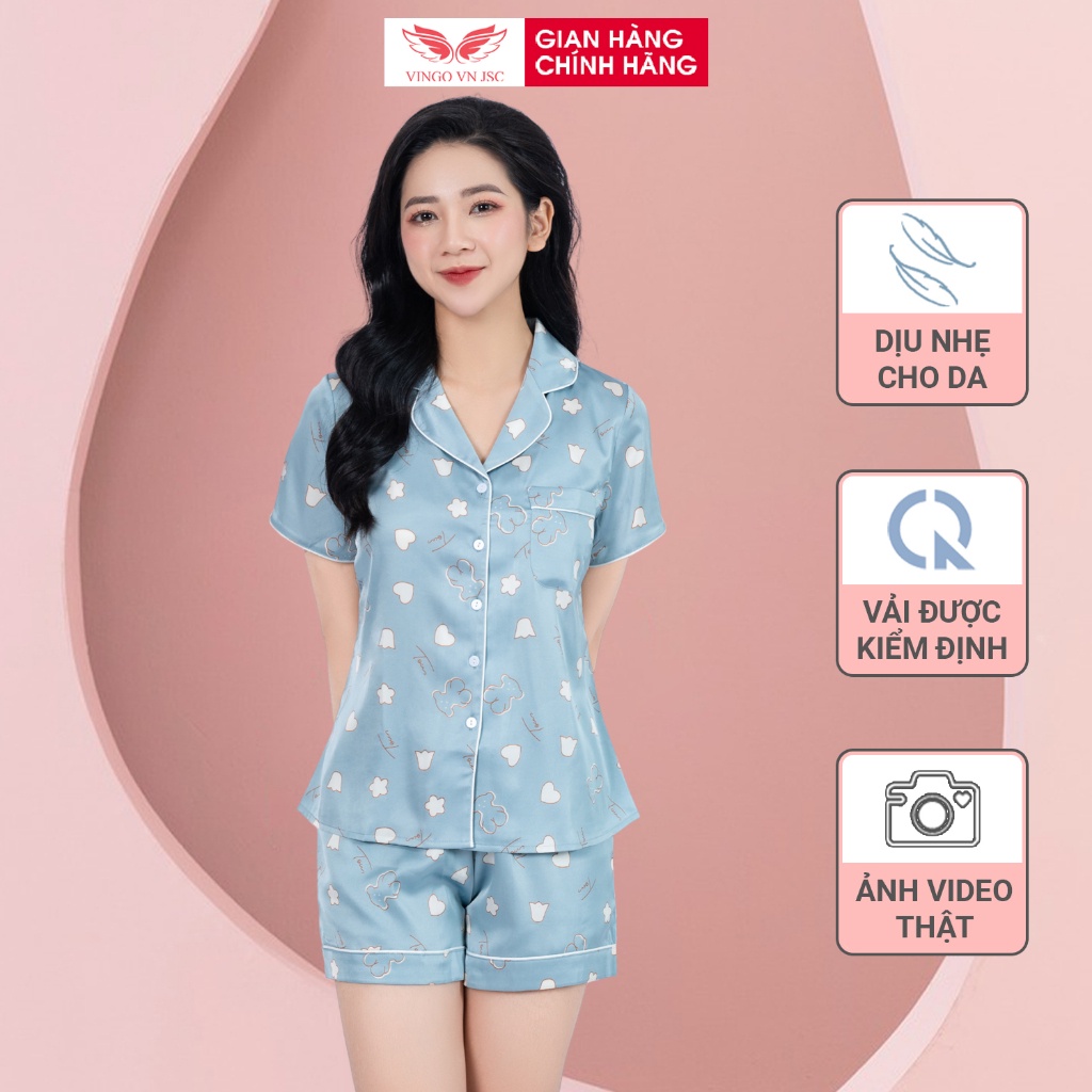 Đồ bộ nữ Pijama mặc nhà Lụa cao cấp mùa Thu Đông VINGO tay ngắn quần đùi trái tim dễ thương H685 H725 VNGO