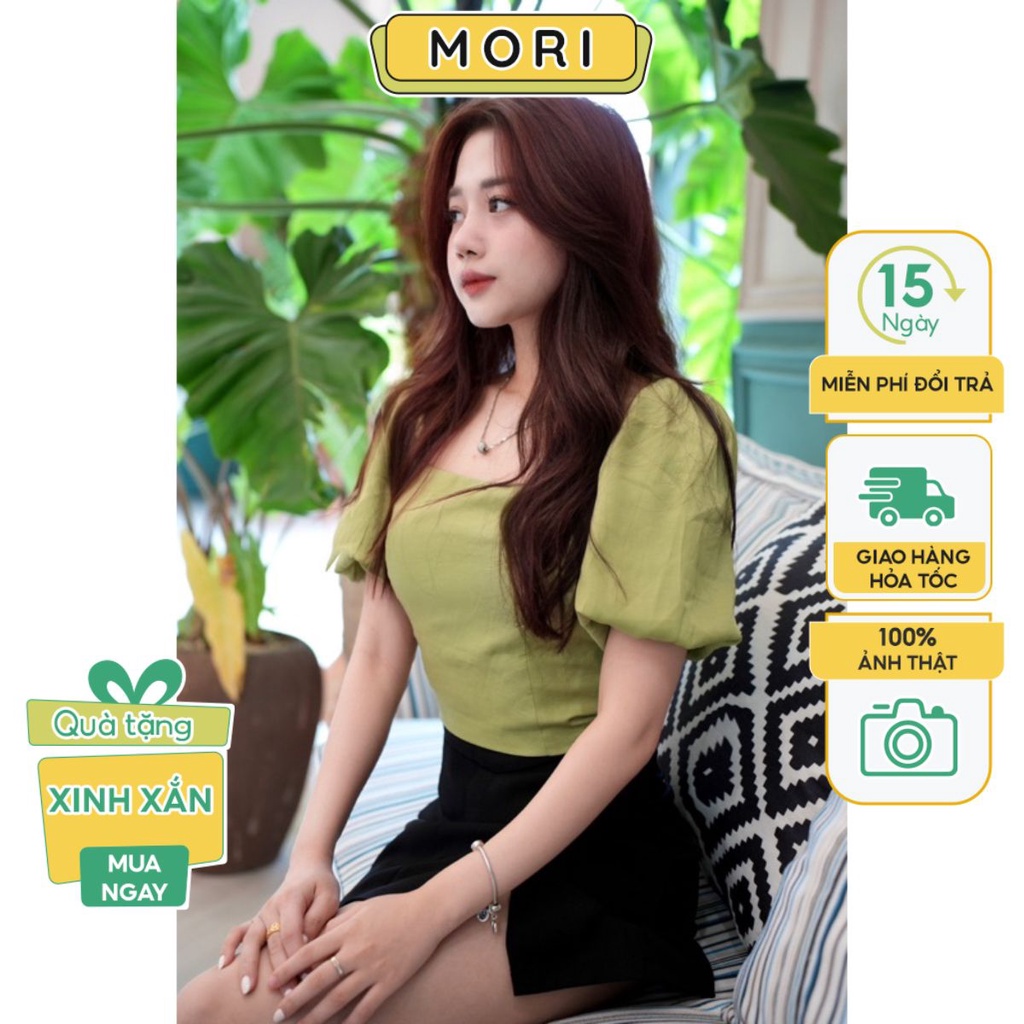 Áo croptop nữ tay ngắn phồng cổ chữ u kiểu dáng thời trang mùa hè phong cách Hàn Quốc thiết kế MORI CLOTHING A1043