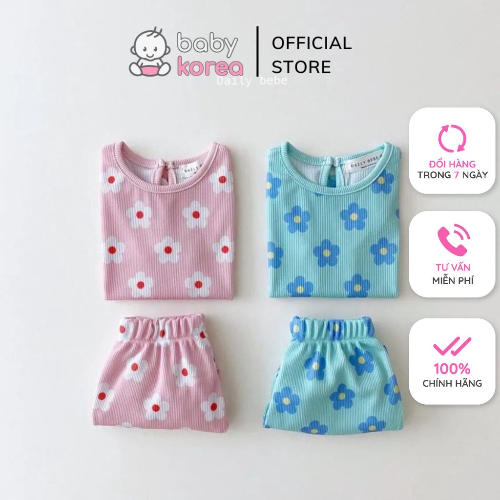 Bộ quần áo gân hoa cúc mềm mát co giãn DAILYBEBE bé gái made in Korea cho bé từ 8 - 22kg thời trang trẻ em BABYKOREA