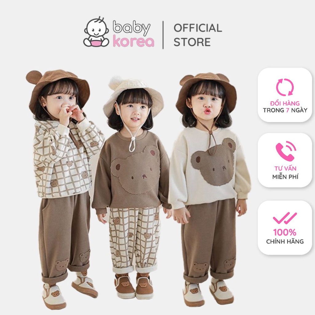 Bộ quần, áo, yếm thu đông nỉ gấu Bear made in Korea Unibling cho bé trai và bé gái thời trang trẻ em BABYKOREA