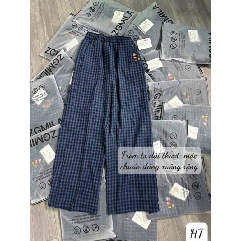 Quần suông sọc kẻ caro thêu Mickey hot hit , Quần suông sọc kẻ caro thêu Mickey siêu cute - MiaShop