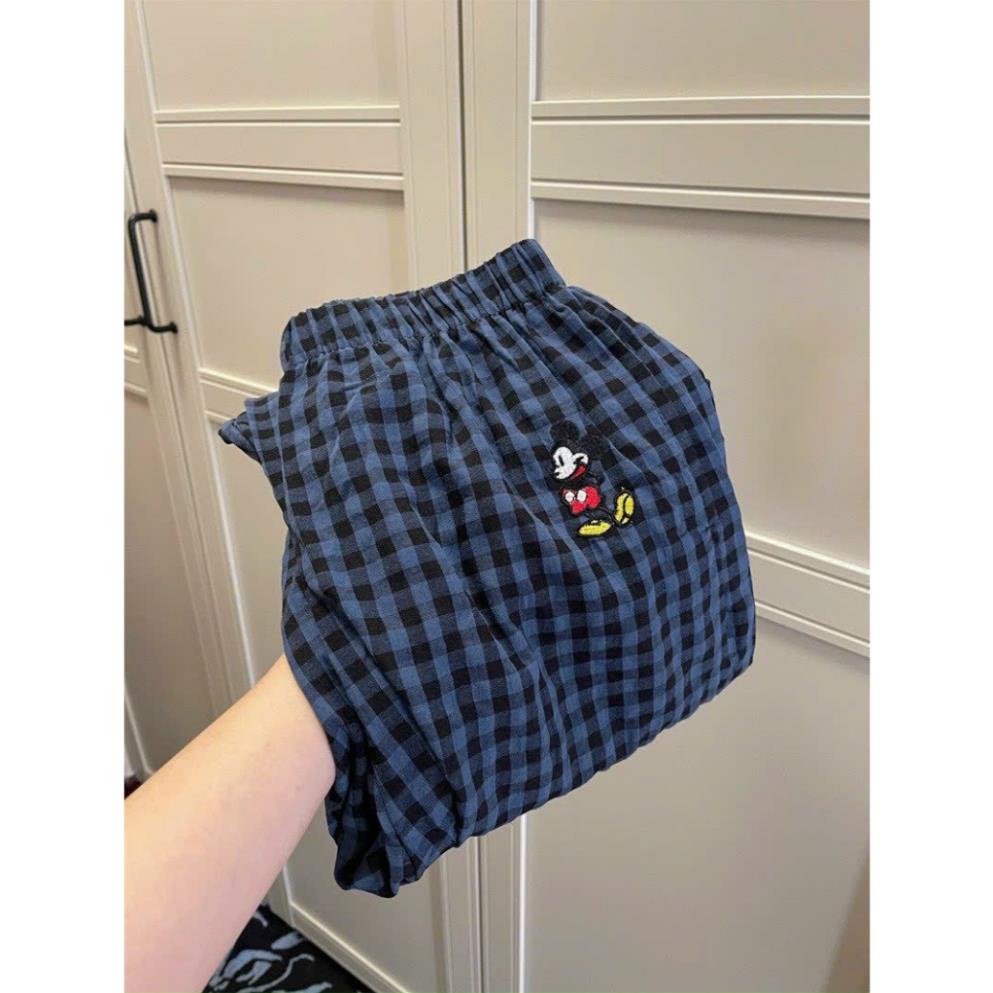 Quần suông sọc kẻ caro thêu Mickey hot hit , Quần suông sọc kẻ caro thêu Mickey siêu cute - MiaShop