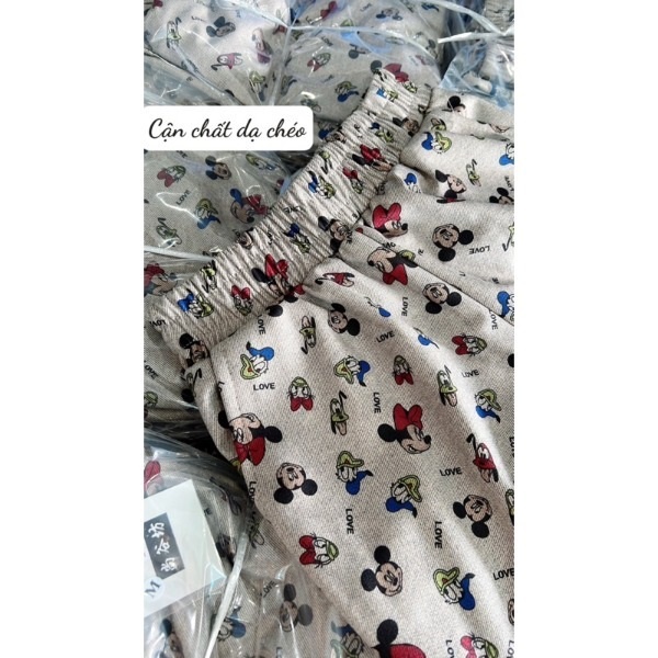 Quần baggy chất dạ chéo in hình mickey hàng cao cấp siêu cute, Quần nữ dáng baggy lưng chun hình mickey hothit - MiaShop
