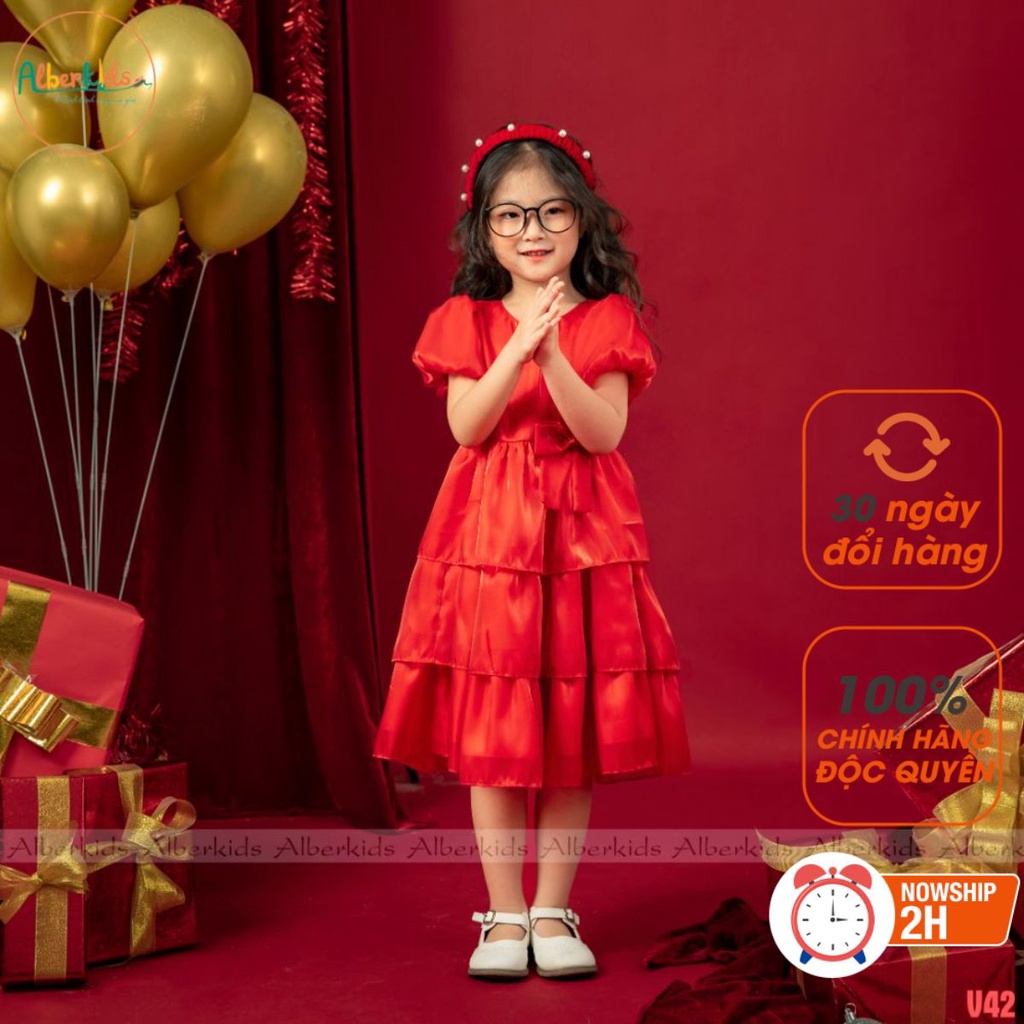 Váy bé gái ALBERKIDS công chúa ĐỎ 3 tầng điệu đà xinh xắn cho trẻ em 2,3,4,5,6,7,8,9,10 tuổi[V42]
