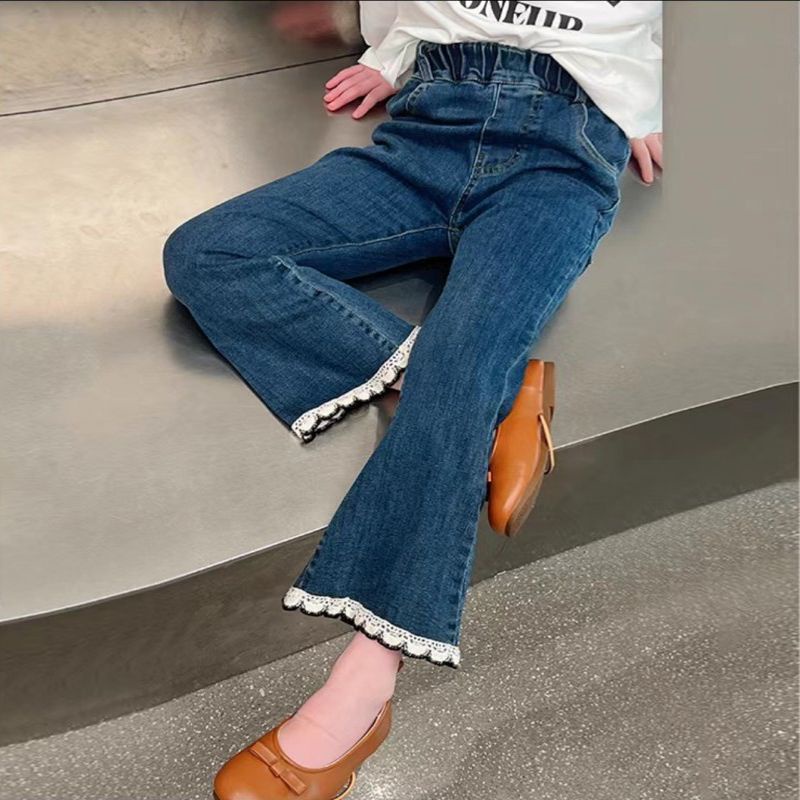 Quần jeans Ống Loe Dài Vừa Thời Trang Mùa Thu 2023 Cho Bé Gái