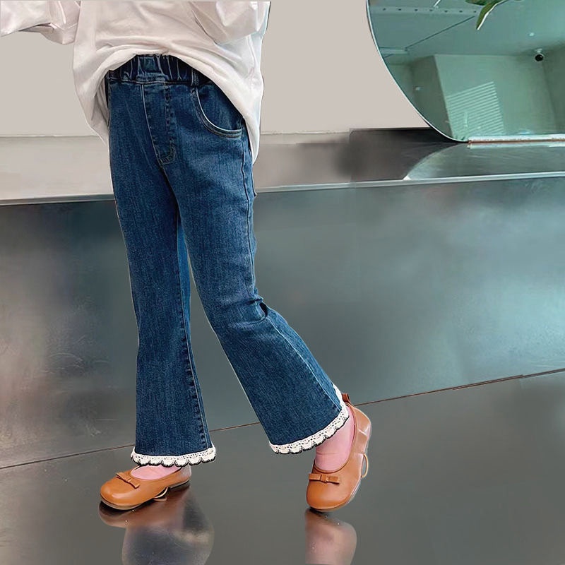 Quần jeans Ống Loe Dài Vừa Thời Trang Mùa Thu 2023 Cho Bé Gái