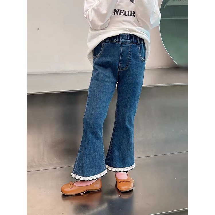 Quần jeans Ống Loe Dài Vừa Thời Trang Mùa Thu 2023 Cho Bé Gái