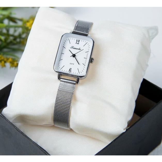 Đồng hồ nữ TL mặt chữ nhật dây lưới - Đồng hồ đeo tay thời trang nữ dây thép không gỉ - Tặng vòng tay may mắn