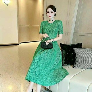 [NNQB1123] Hàng nhập - Đầm dáng xòe gấm hoa cổ tròn tay ngắn, váy dự tiệc vintage sang trọng