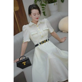 [NNQB1123] Hàng nhập - Đầm dáng xòe cổ sơ mi đính nút 2 túi ngực, váy xô lụa tay ngắn công sở hay đi chơi đều đẹp