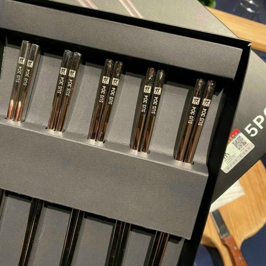 Hộp 5 đôi Đũa Inox Đức SUS 304 Zwilling Chống Trơn Trượt Hàng Cao Cấp Kho gia dụng