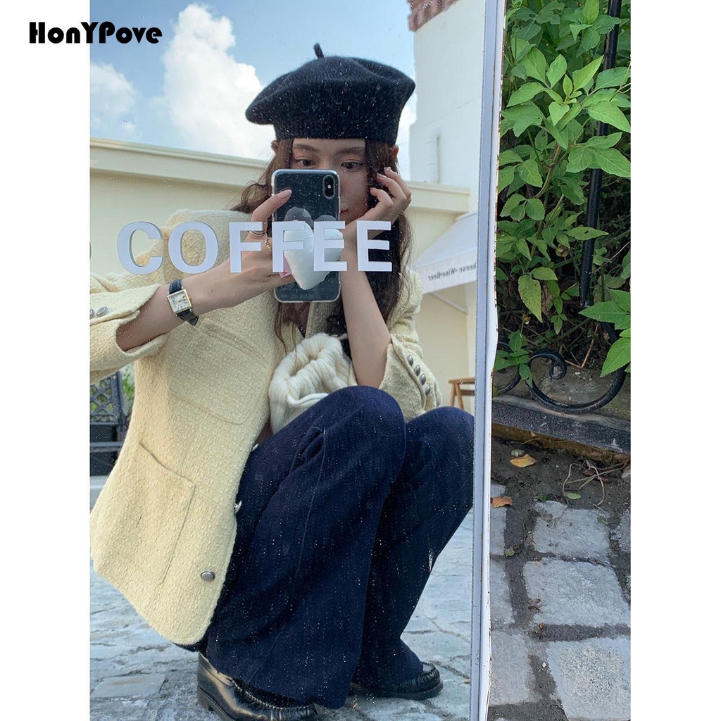 Honypove Áo Khoác Vest Màu Tím Phong Cách Hàn Quốc Thời Trang Cao Cấp Cho Nữ