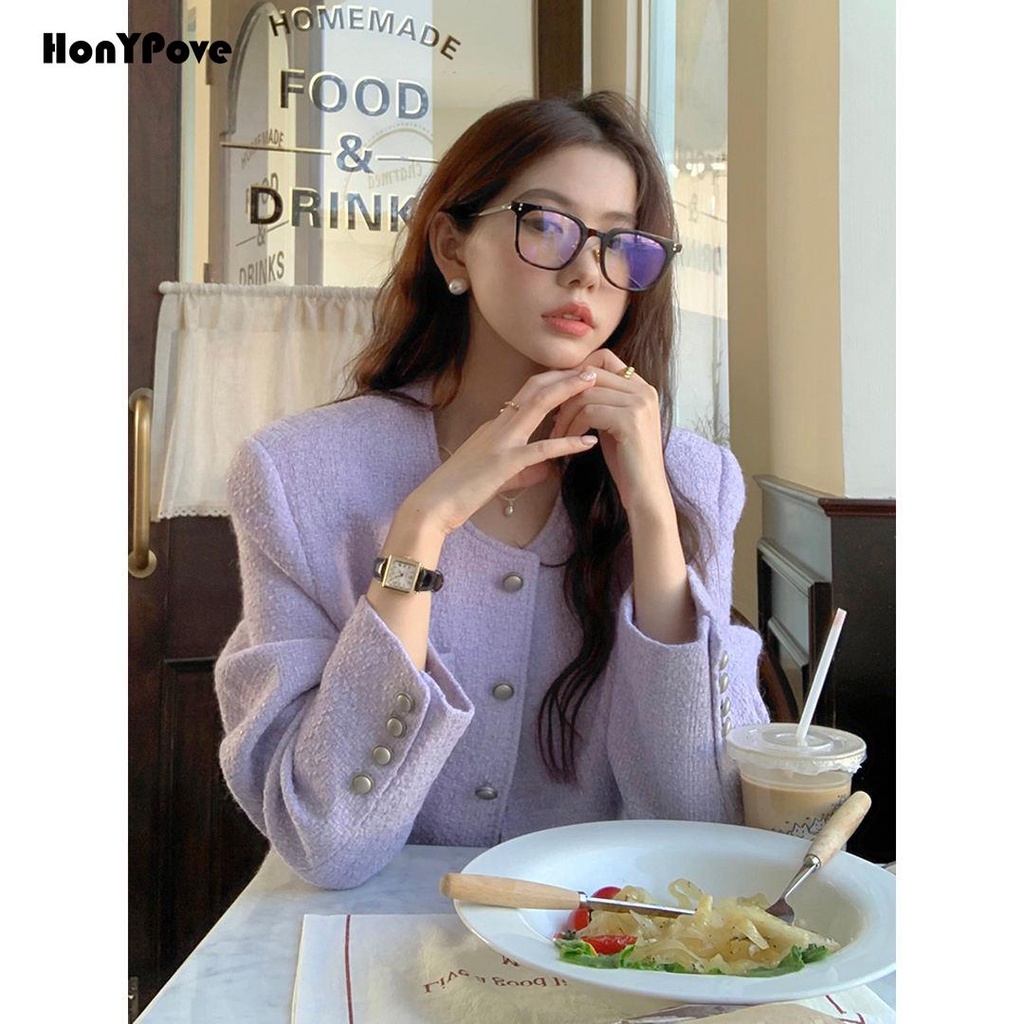 Honypove Áo Khoác Vest Màu Tím Phong Cách Hàn Quốc Thời Trang Cao Cấp Cho Nữ