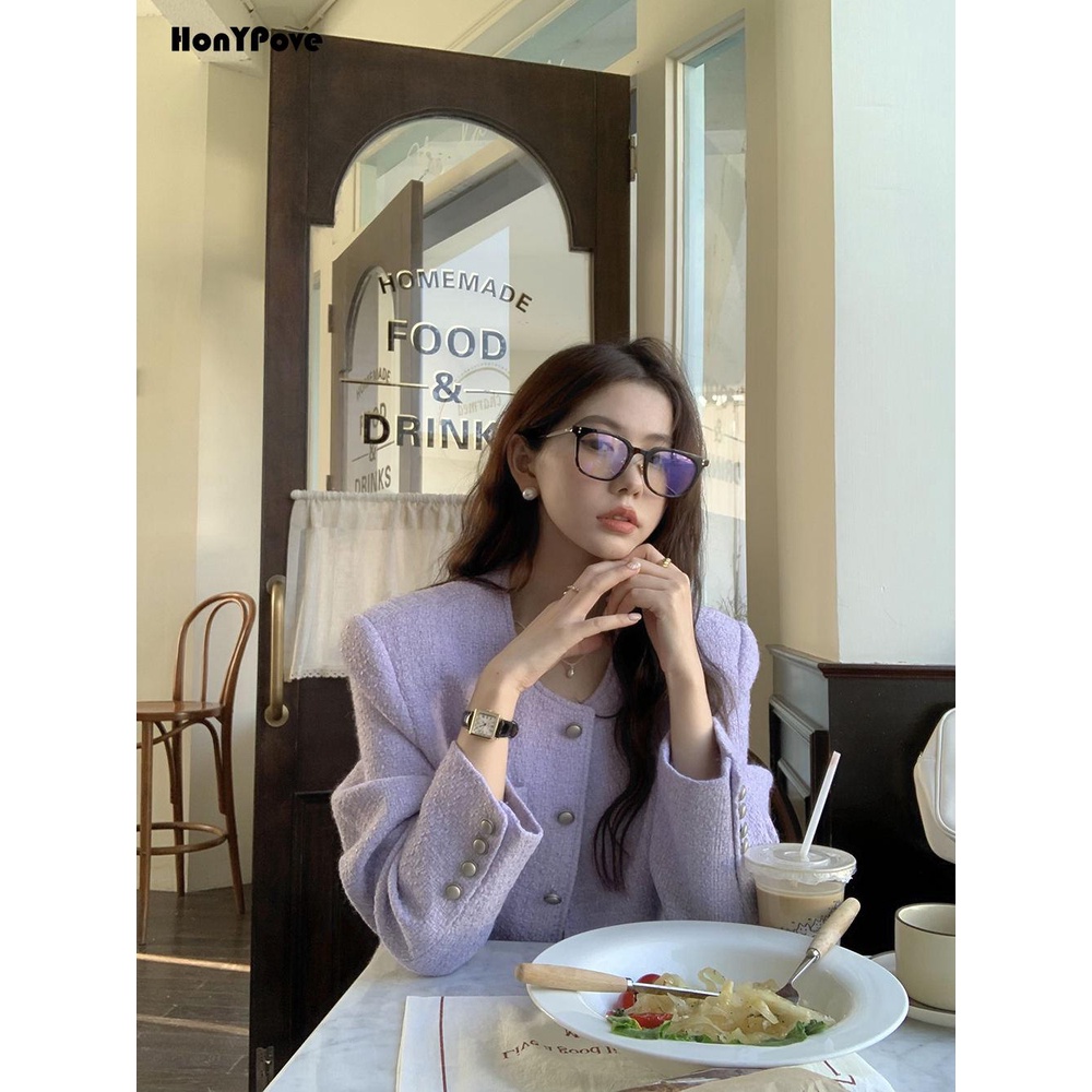 Honypove Áo Khoác Vest Màu Tím Phong Cách Hàn Quốc Thời Trang Cao Cấp Cho Nữ