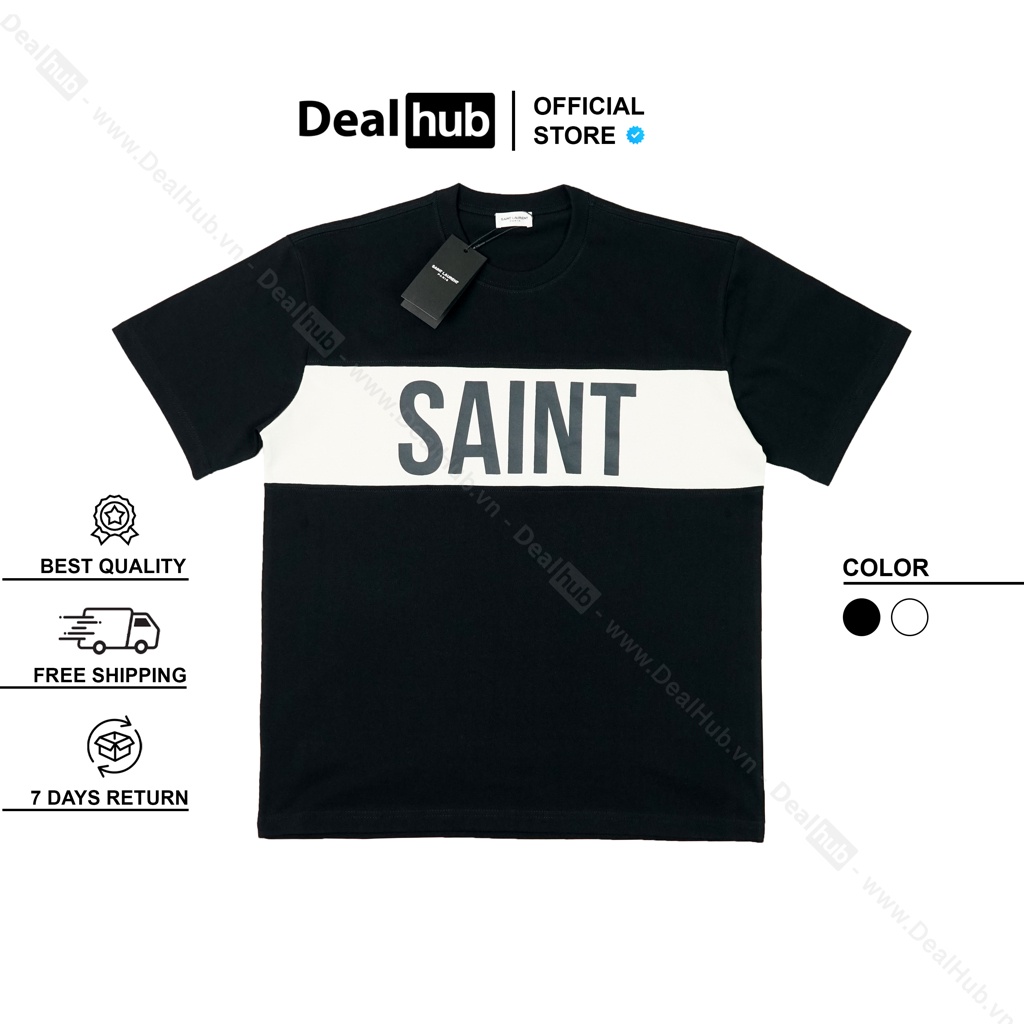 Áo Thun Cổ Tròn S.aint L.aurent Two Tone Cotton Cao Cấp 260gsm.