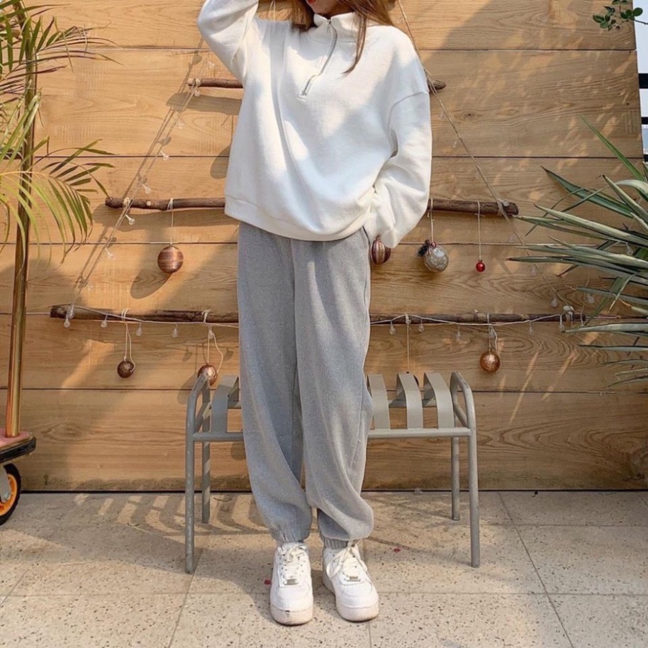 Deal - Quần jogger nam nữ thu đông trơn cạp chun cotton đứng dáng tư thế Sport FreeSize từ 40-60kg