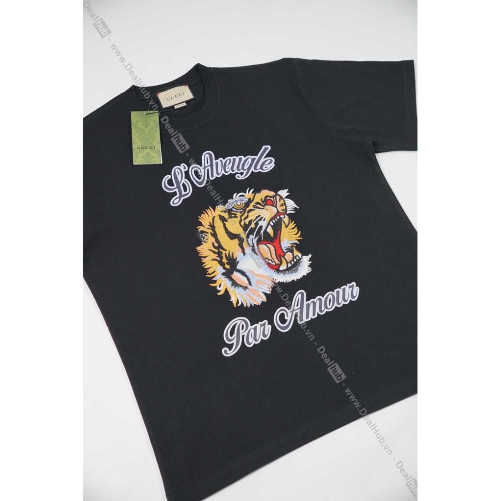 Áo Thun Cổ Tròn Guc.ci Angry Tiger Logo Thêu Cotton Cao Cấp 260gsm.