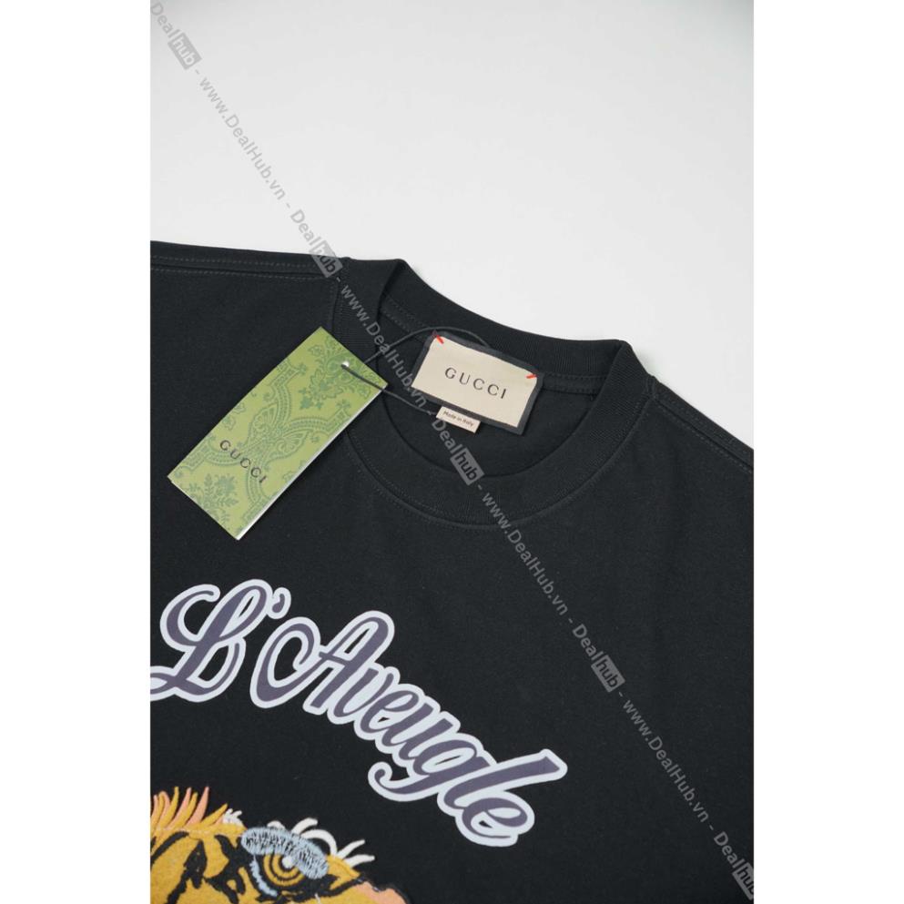 Áo Thun Cổ Tròn Guc.ci Angry Tiger Logo Thêu Cotton Cao Cấp 260gsm.