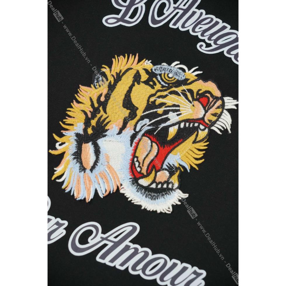 Áo Thun Cổ Tròn Guc.ci Angry Tiger Logo Thêu Cotton Cao Cấp 260gsm.