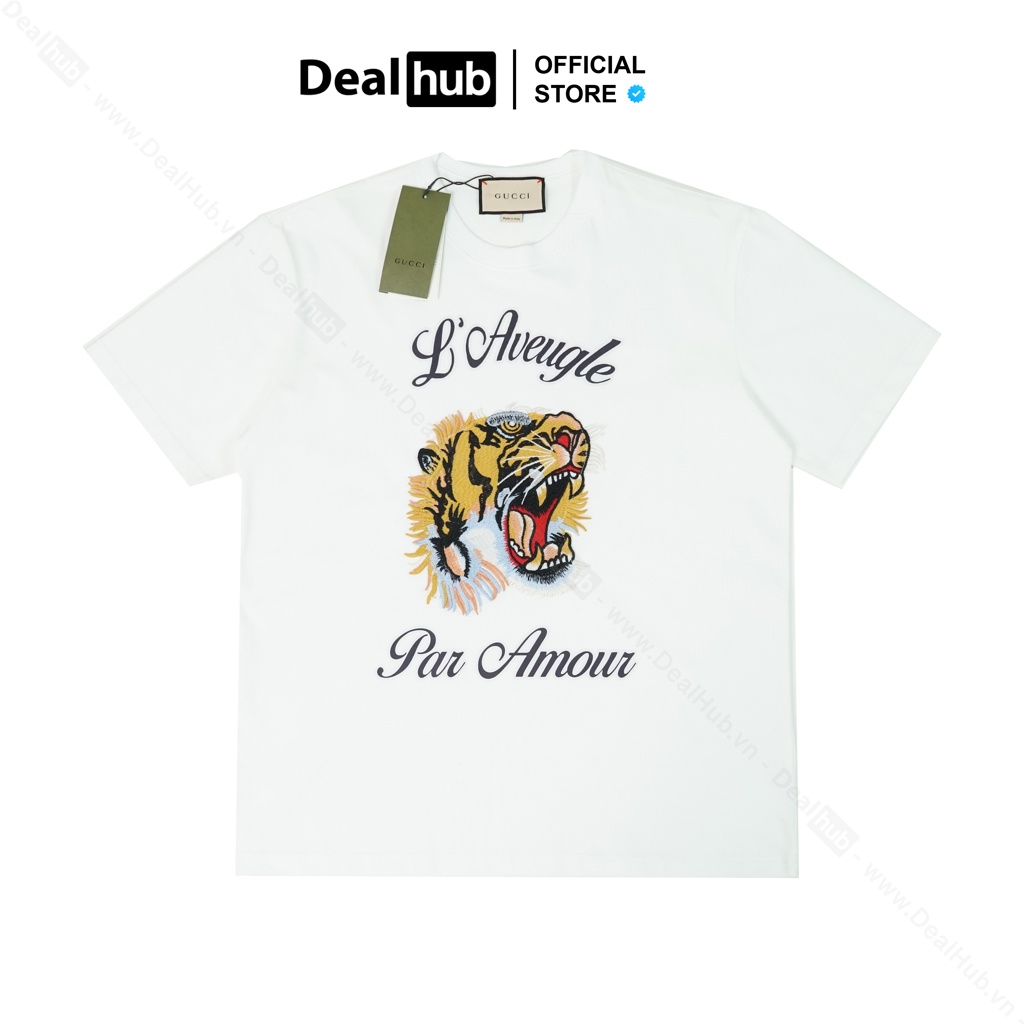 Áo Thun Cổ Tròn Guc.ci Angry Tiger Logo Thêu Cotton Cao Cấp 260gsm.