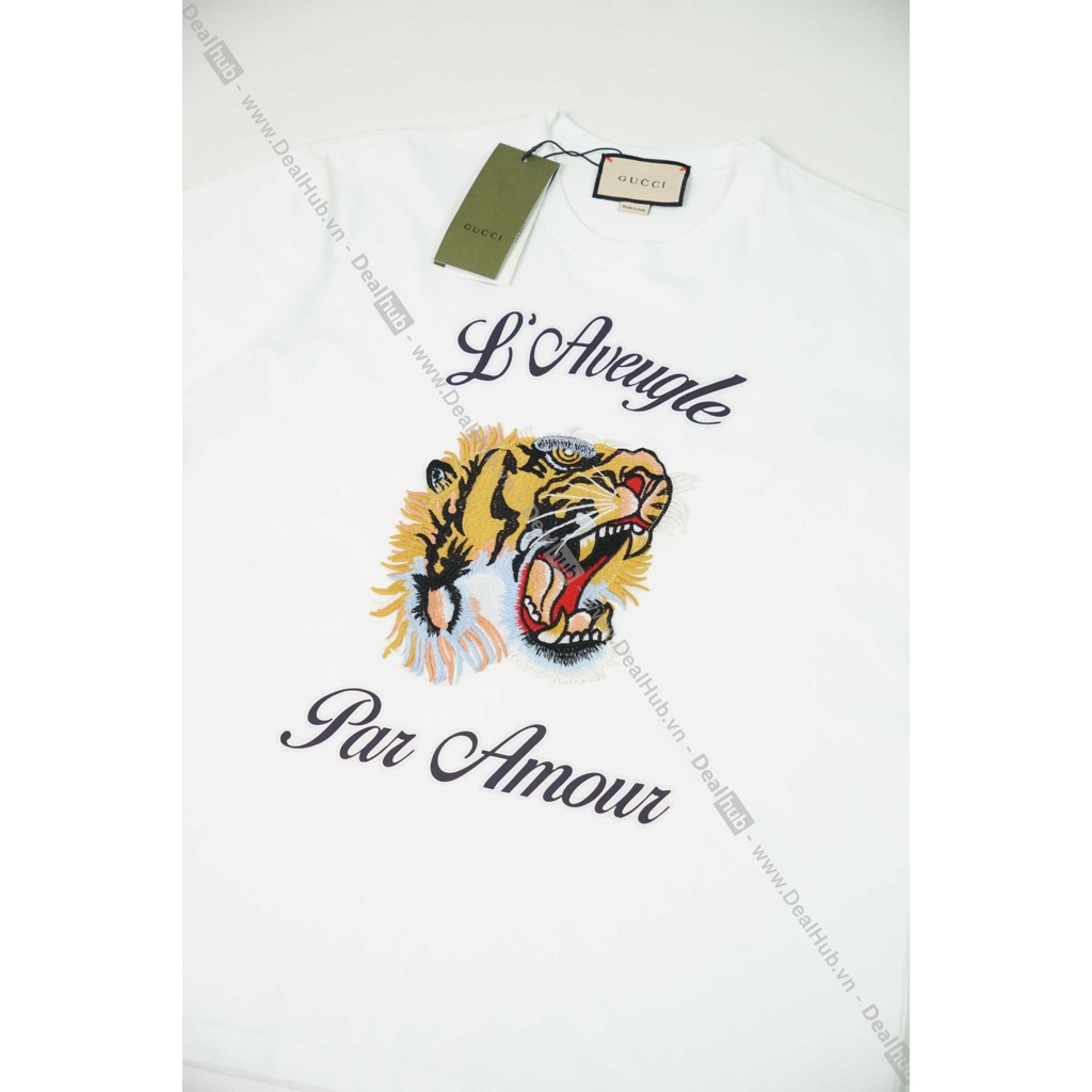 Áo Thun Cổ Tròn Guc.ci Angry Tiger Logo Thêu Cotton Cao Cấp 260gsm.