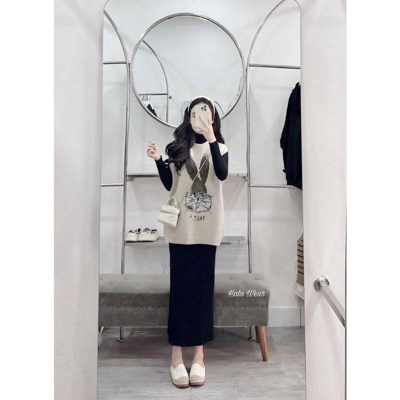 Sét váy suông kèm gile thỏ TH29