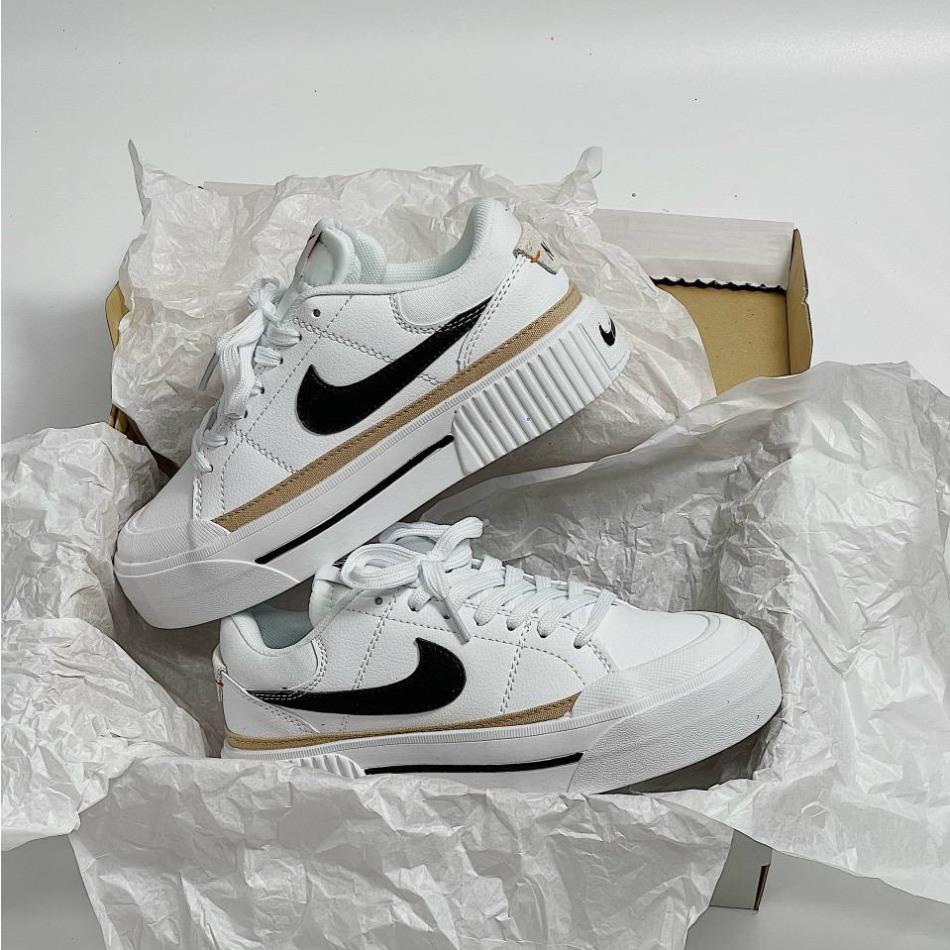 Giày Thể Thao Ni.ke Trắng Tăng Chiều Cao Viền Vàng Giày Court Legacy Lift Black White