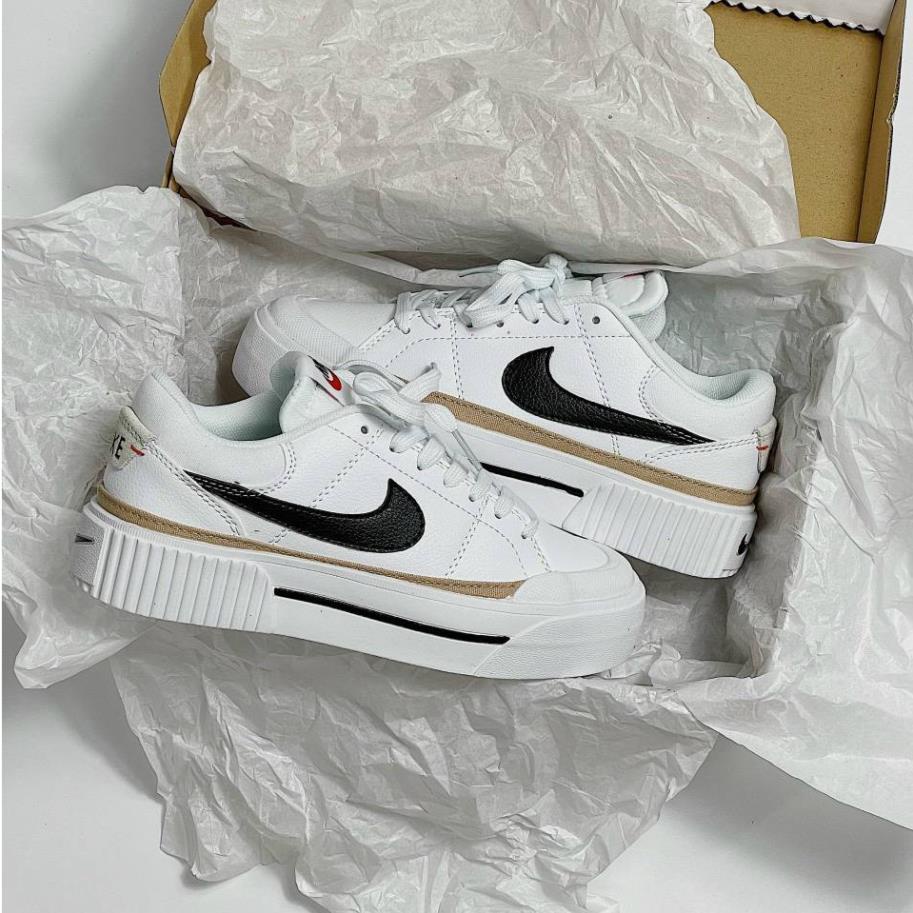 Giày Thể Thao Ni.ke Trắng Tăng Chiều Cao Viền Vàng Giày Court Legacy Lift Black White