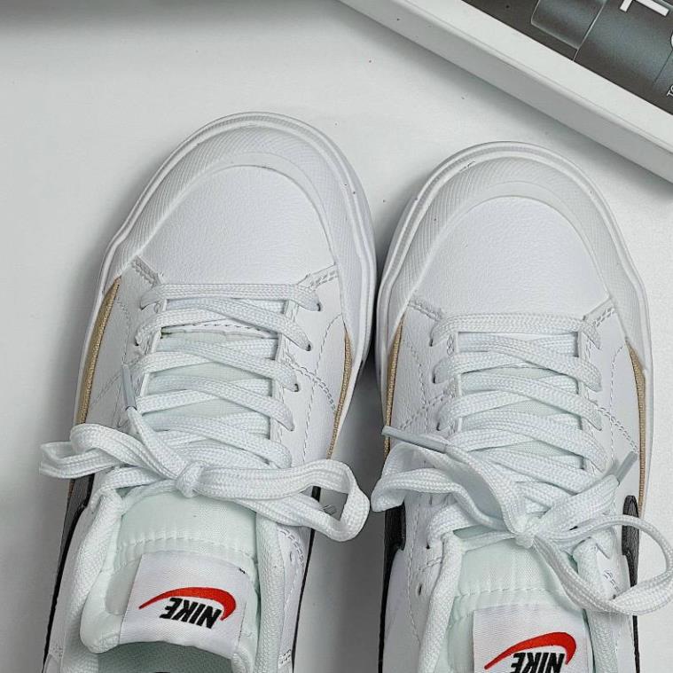 Giày Thể Thao Ni.ke Trắng Tăng Chiều Cao Viền Vàng Giày Court Legacy Lift Black White