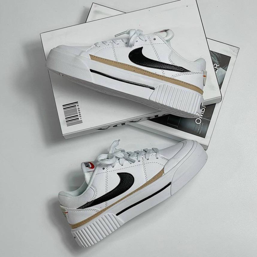 Giày Thể Thao Ni.ke Trắng Tăng Chiều Cao Viền Vàng Giày Court Legacy Lift Black White