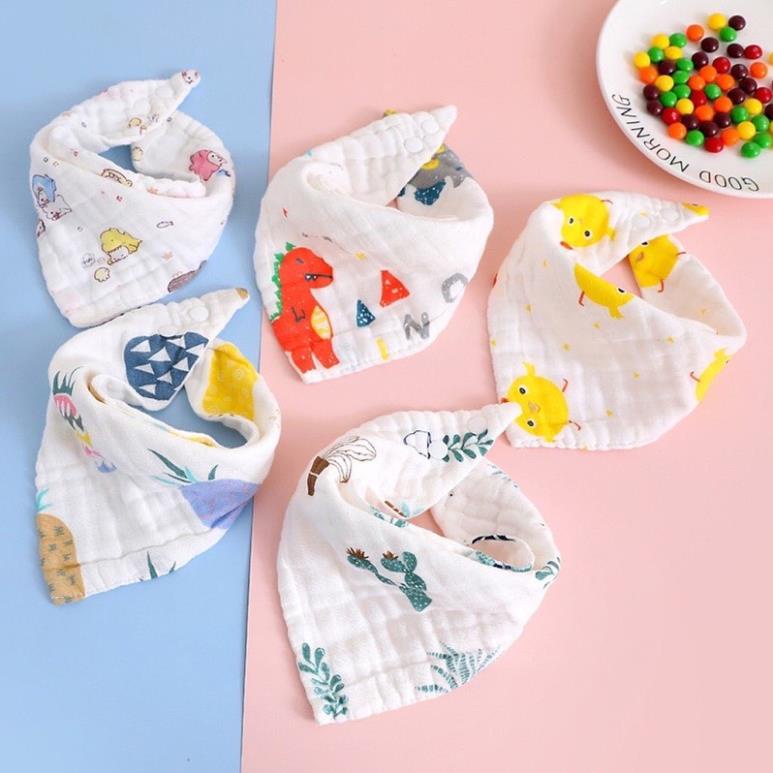 Yếm xô sữa tam giác 6 lớp set 5 chiếc mềm mại cho bé nhiều họa tiết xinh xắn shop Uni Baby