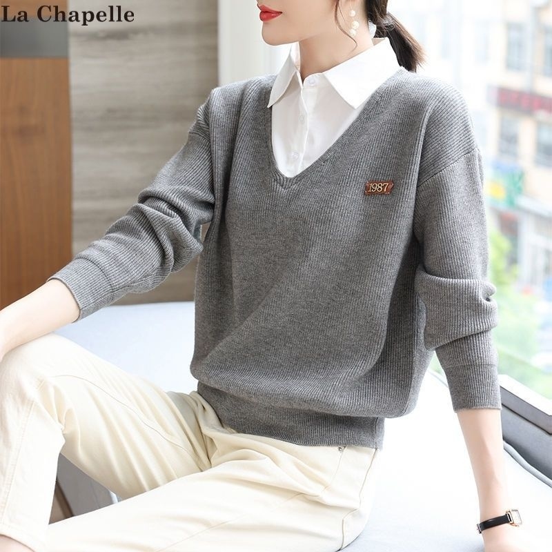 Áo Sơ Mi Giả Hai Lớp Dáng Rộng Thời Trang Thu Đông Mới Cho Nữ