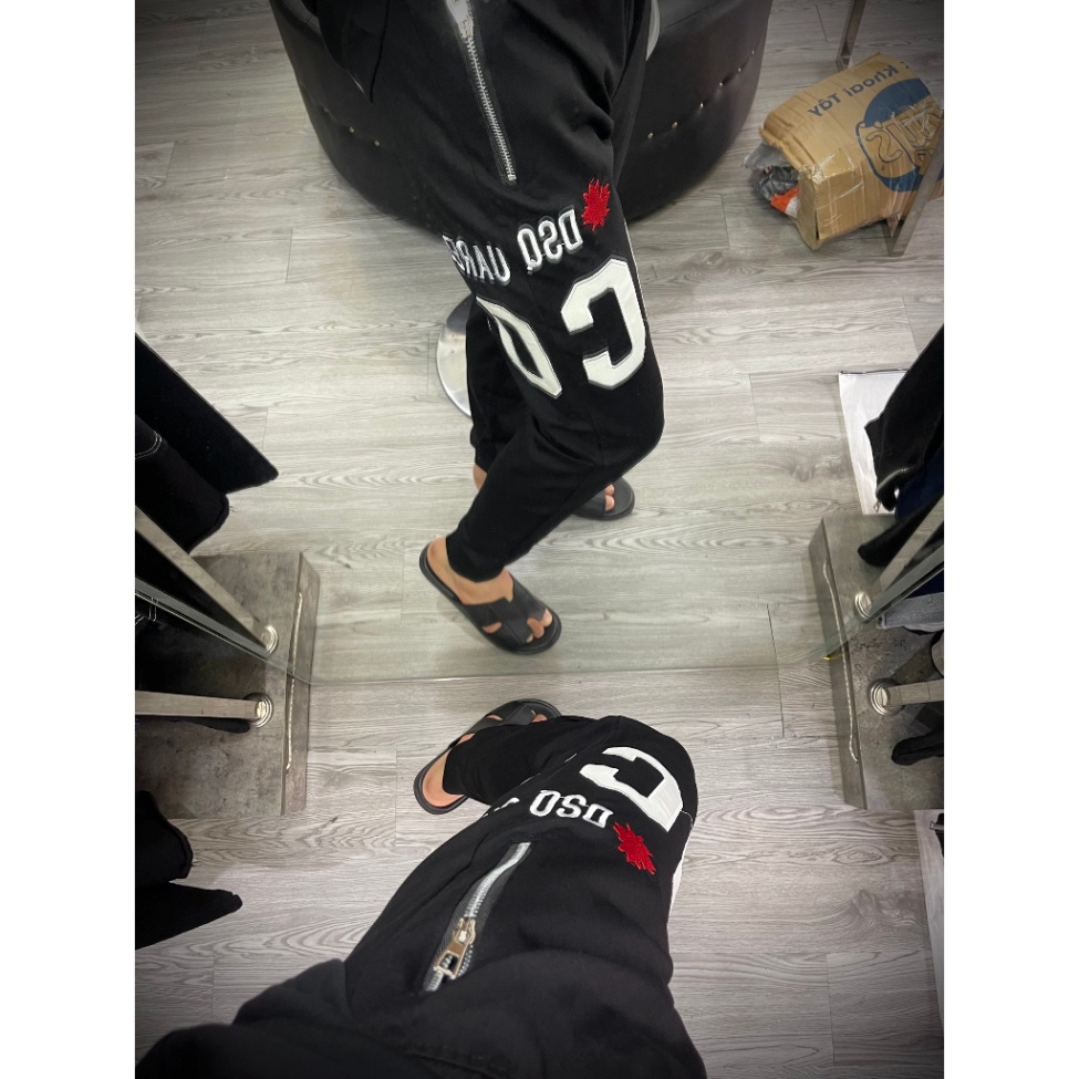 Quần Jogger Dài Nam Dsq2 Nỉ Umi Đen Thêu Chữ ICON Da Trắng Lá Phong Đỏ Đùi Túi Khoá Zip Bạc Cho các Boy Phố Đi Chơi 2023