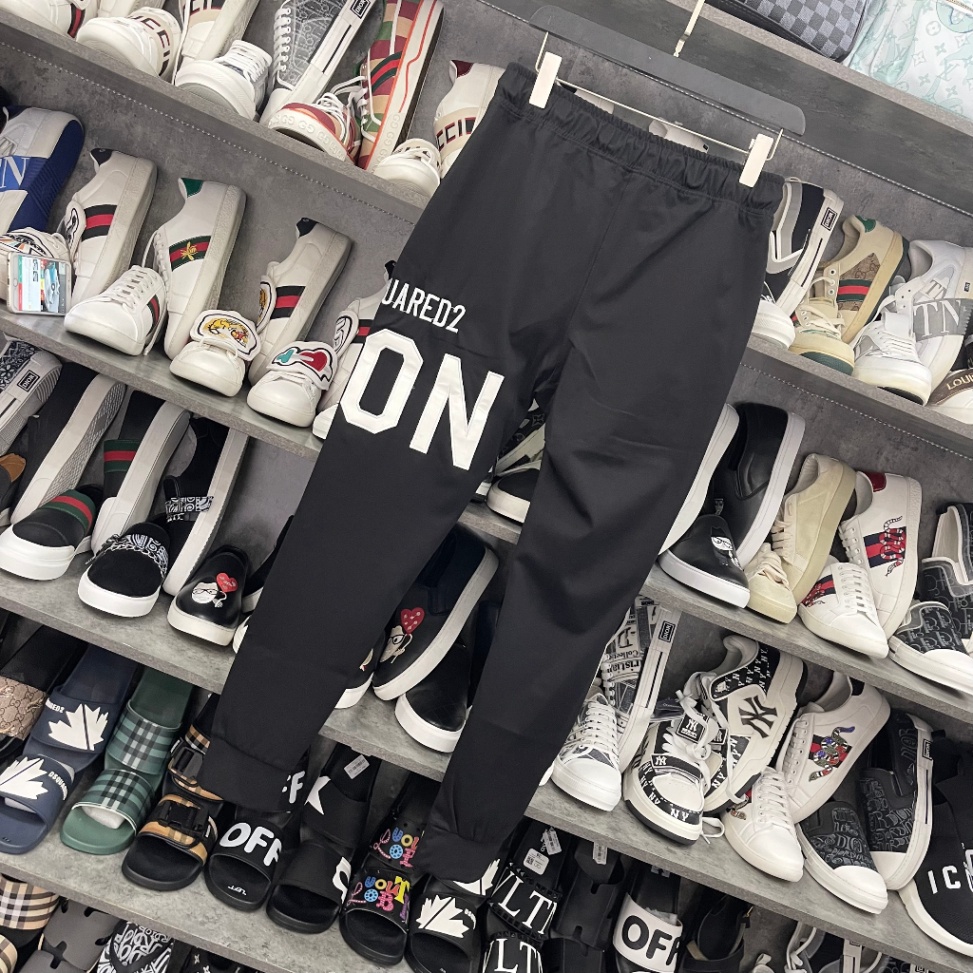 Quần Jogger Dài Nam Dsq2 Nỉ Umi Đen Thêu Chữ ICON Da Trắng Lá Phong Đỏ Đùi Túi Khoá Zip Bạc Cho các Boy Phố Đi Chơi 2023