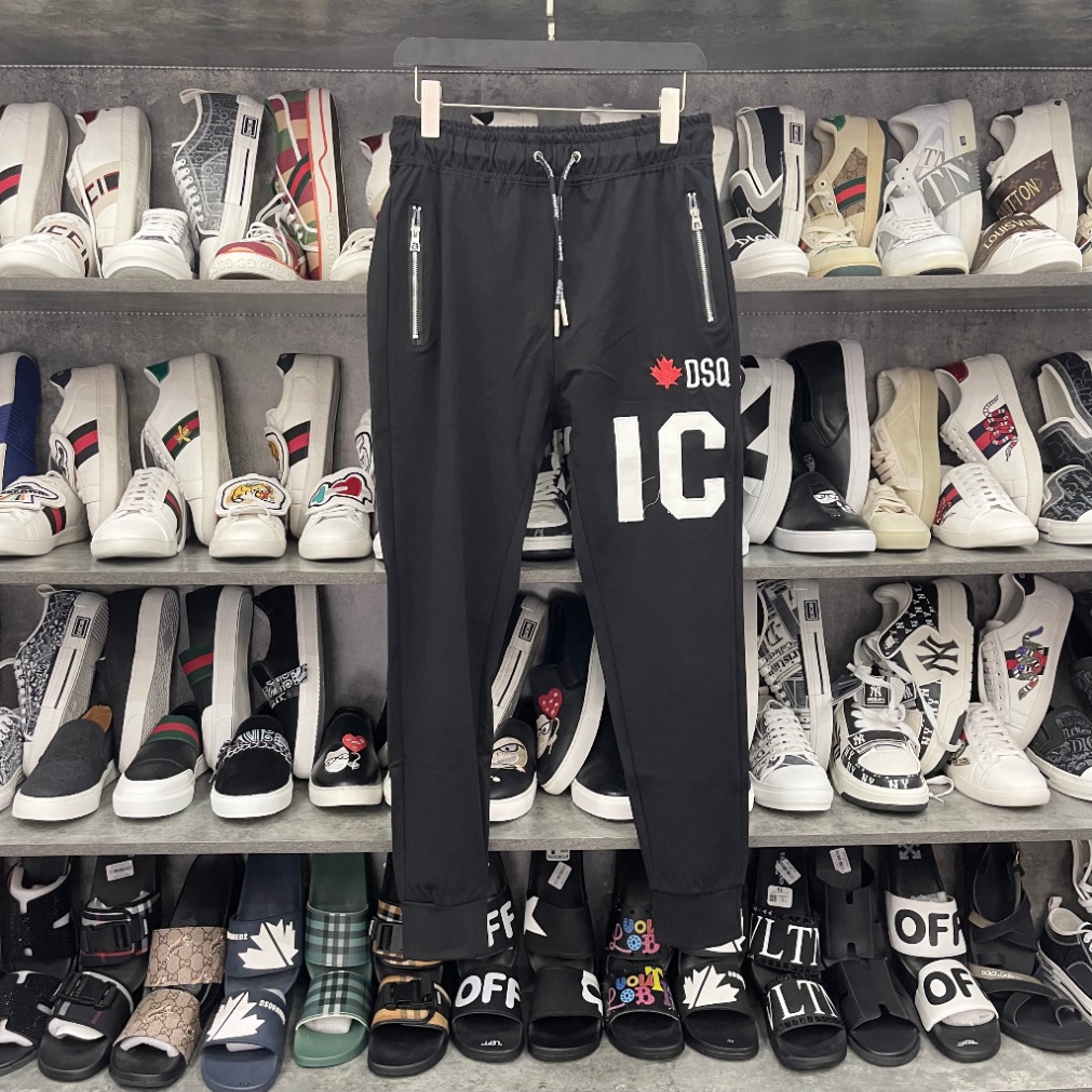 Quần Jogger Dài Nam Dsq2 Nỉ Umi Đen Thêu Chữ ICON Da Trắng Lá Phong Đỏ Đùi Túi Khoá Zip Bạc Cho các Boy Phố Đi Chơi 2023