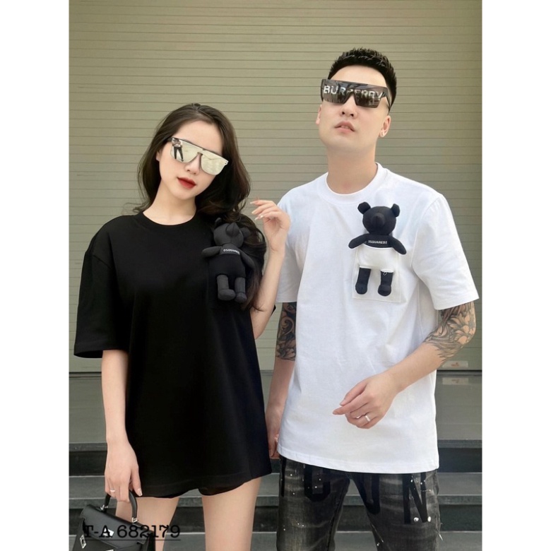 Áo Phông Nam Nữ Trơn Phối Túi Ngực Kẹp Gấu Bông DSQ2 Cổ Bo Dày Dặn . Áo Cộc Tay Siêu Cấp Dành Cho Các Boy Phố Hot 2023