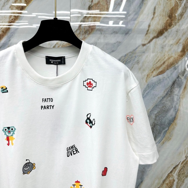 Áo Phông Nam Nữ Dsq2 In Hình Item Sticker Chó Sao Nấm Chữ Quanh Áo . Áo Thun Cộc Tay Siêu Cấp Cho CÁc Boy Phố Hót 2023