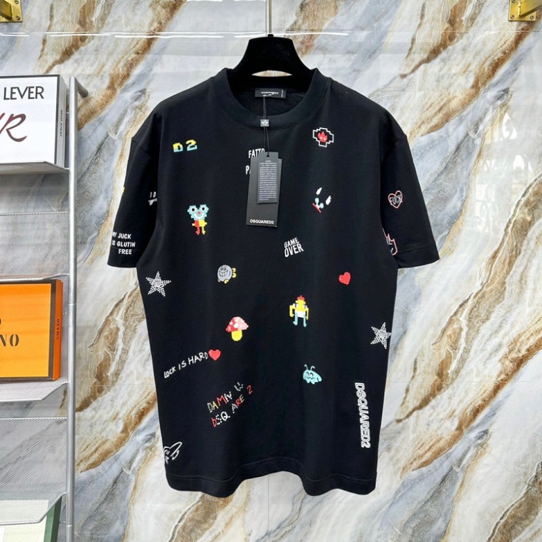 Áo Phông Nam Nữ Dsq2 In Hình Item Sticker Chó Sao Nấm Chữ Quanh Áo . Áo Thun Cộc Tay Siêu Cấp Cho CÁc Boy Phố Hót 2023