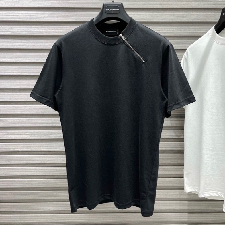 Áo Phông Nam Nữ Dsq2 Trơn Phối Thêu Khoá Zip Chéo Cổ Kiểu Dáng Đơn Giản Basic . Áo Thun Trơn Cho Các Boy Phố Hót 2023