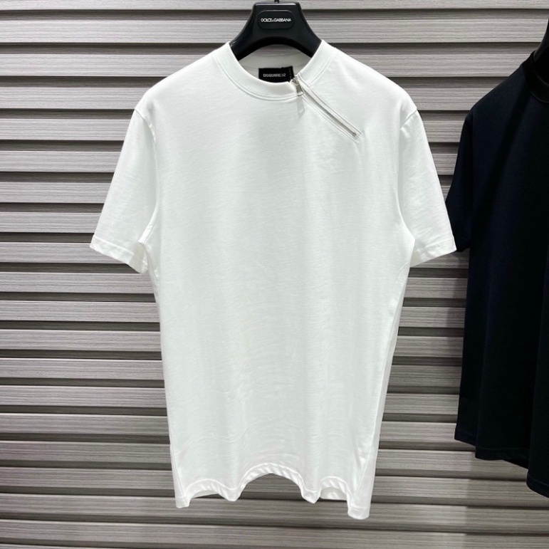 Áo Phông Nam Nữ Dsq2 Trơn Phối Thêu Khoá Zip Chéo Cổ Kiểu Dáng Đơn Giản Basic . Áo Thun Trơn Cho Các Boy Phố Hót 2023