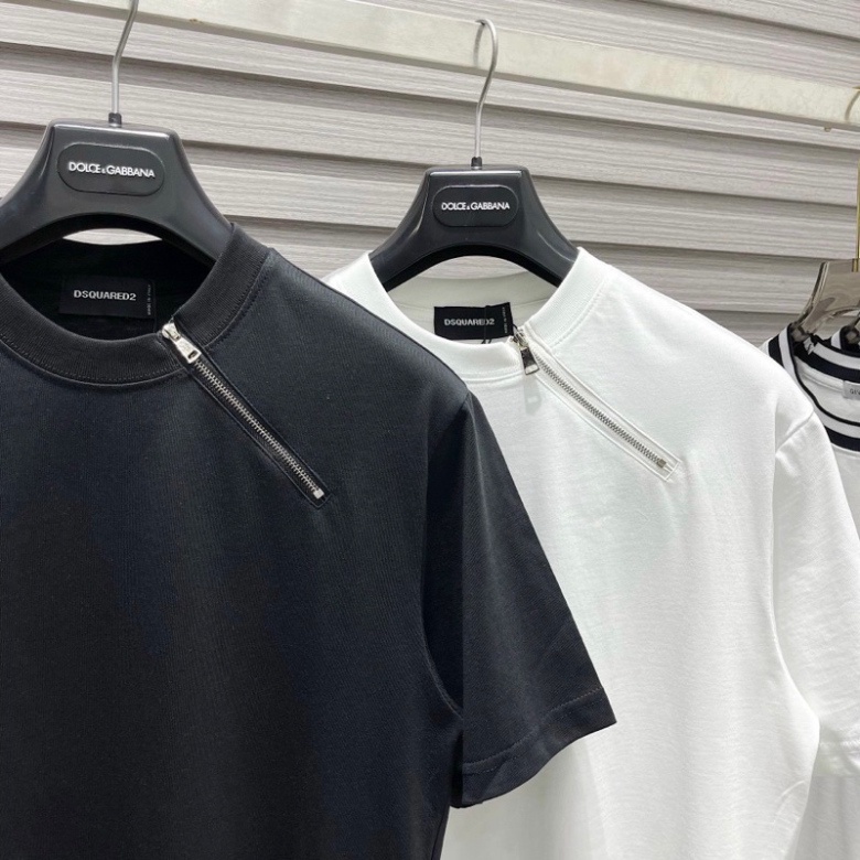 Áo Phông Nam Nữ Dsq2 Trơn Phối Thêu Khoá Zip Chéo Cổ Kiểu Dáng Đơn Giản Basic . Áo Thun Trơn Cho Các Boy Phố Hót 2023