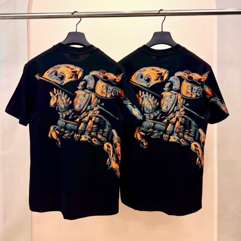 Áo Phông Nam Nữ In Chữ BBR Cổ Phối Hình Ngựa Chiến Cam Xám Loang Sau Lưng Áo Thun Cộc Tay Cho Boy Phố Đi Chơi 2023