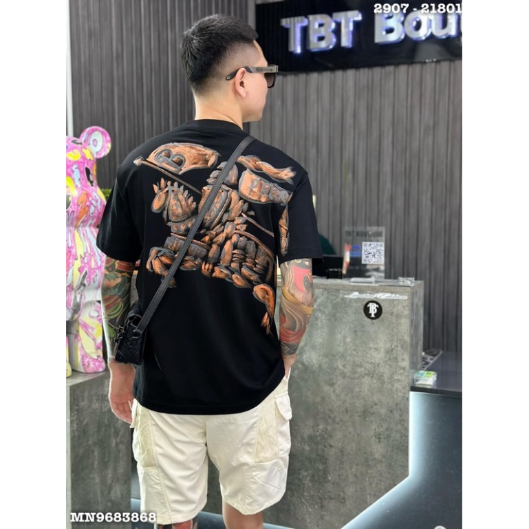 Áo Phông Nam Nữ In Chữ BBR Cổ Phối Hình Ngựa Chiến Cam Xám Loang Sau Lưng Áo Thun Cộc Tay Cho Boy Phố Đi Chơi 2023